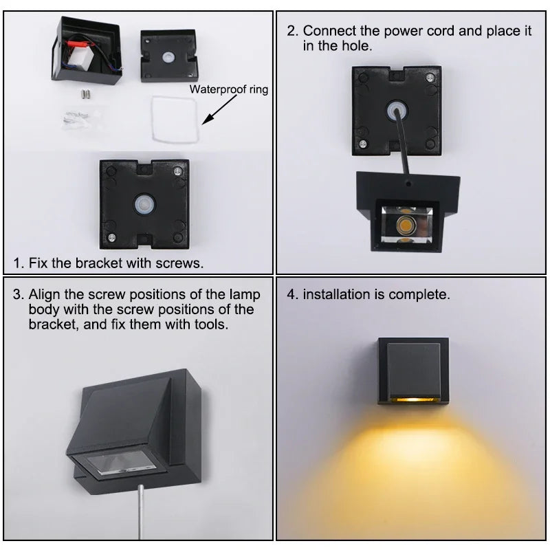 lampe murale led extérieure ip65 moderne noire 5w 3000k 4500k 6500k
