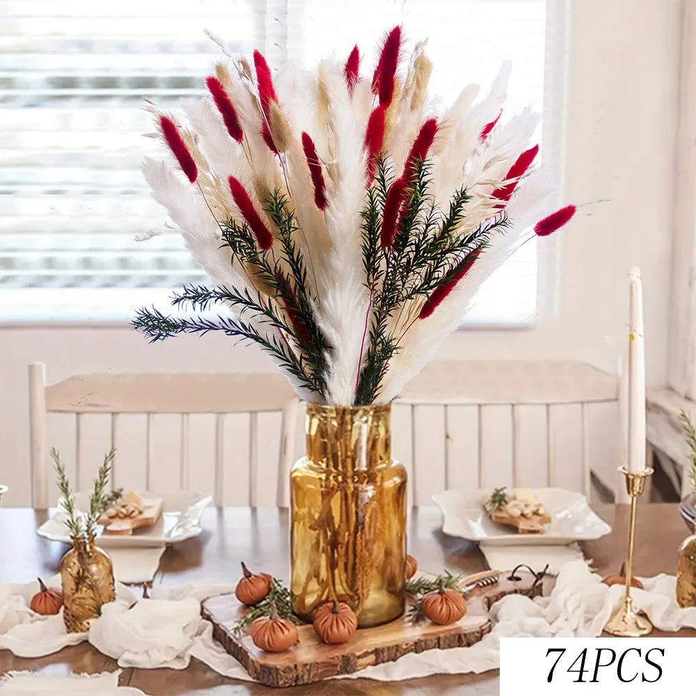 Bouquet fleurs séchées pampas blanche rouge décoration maison anniversaire boho festive