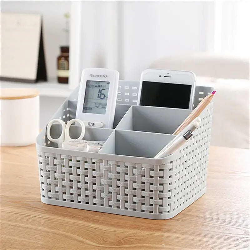 panier rangement tissé blanc moderne compartiments maquillage cosmétiques accessoires bureaux