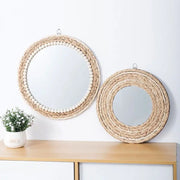 Miroir rond en rotin décoratif pour salon et chambre - Miroir mural naturel et élégant