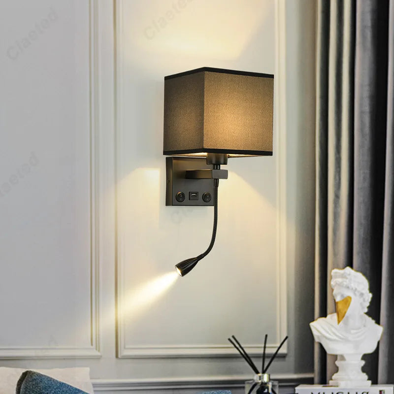 lampe murale led noir beige moderne interrupteur recharge usb angle réglable chambre cuisine