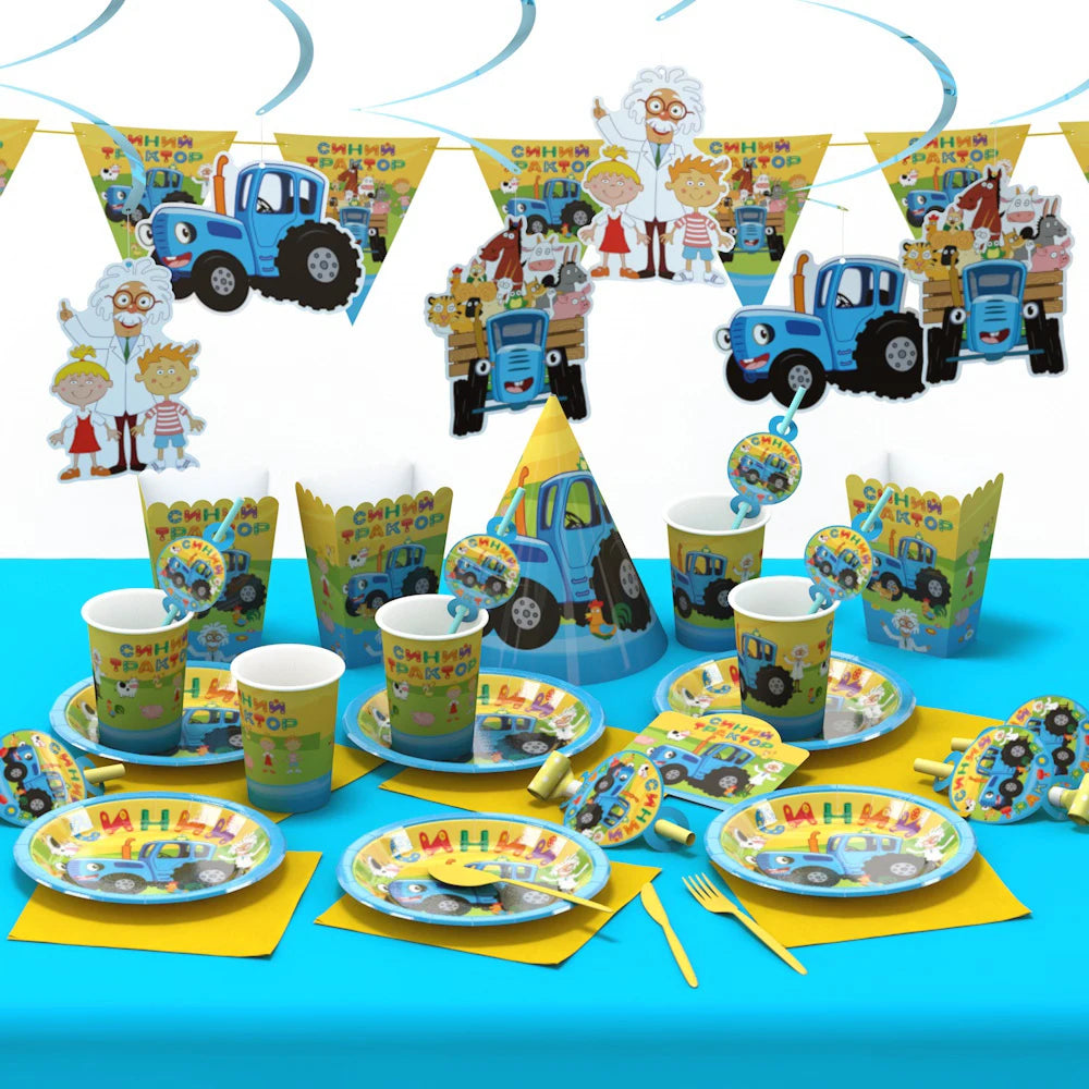 décoration fête enfant anniversaire guirlandes gobelets assiettes chapeau pop corn tracteur