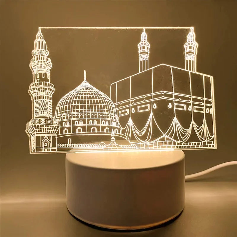 décoration murale lampe led transparente motifs islamiques adhésif base grise câble blanc moderne thème