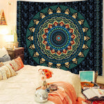 tapisserie murale mandala bohème bleu orange noir éléphant géométrique polyester rectangle