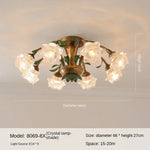 lampe vintage fleurs verre feuilles métal doré vert salon chambre