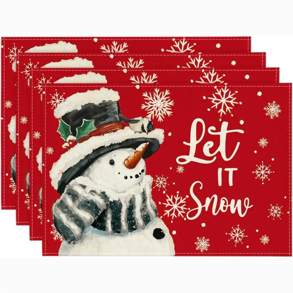 serviettes table noël flocons arbre bonhomme merry christmas let it snow gris rouge vert