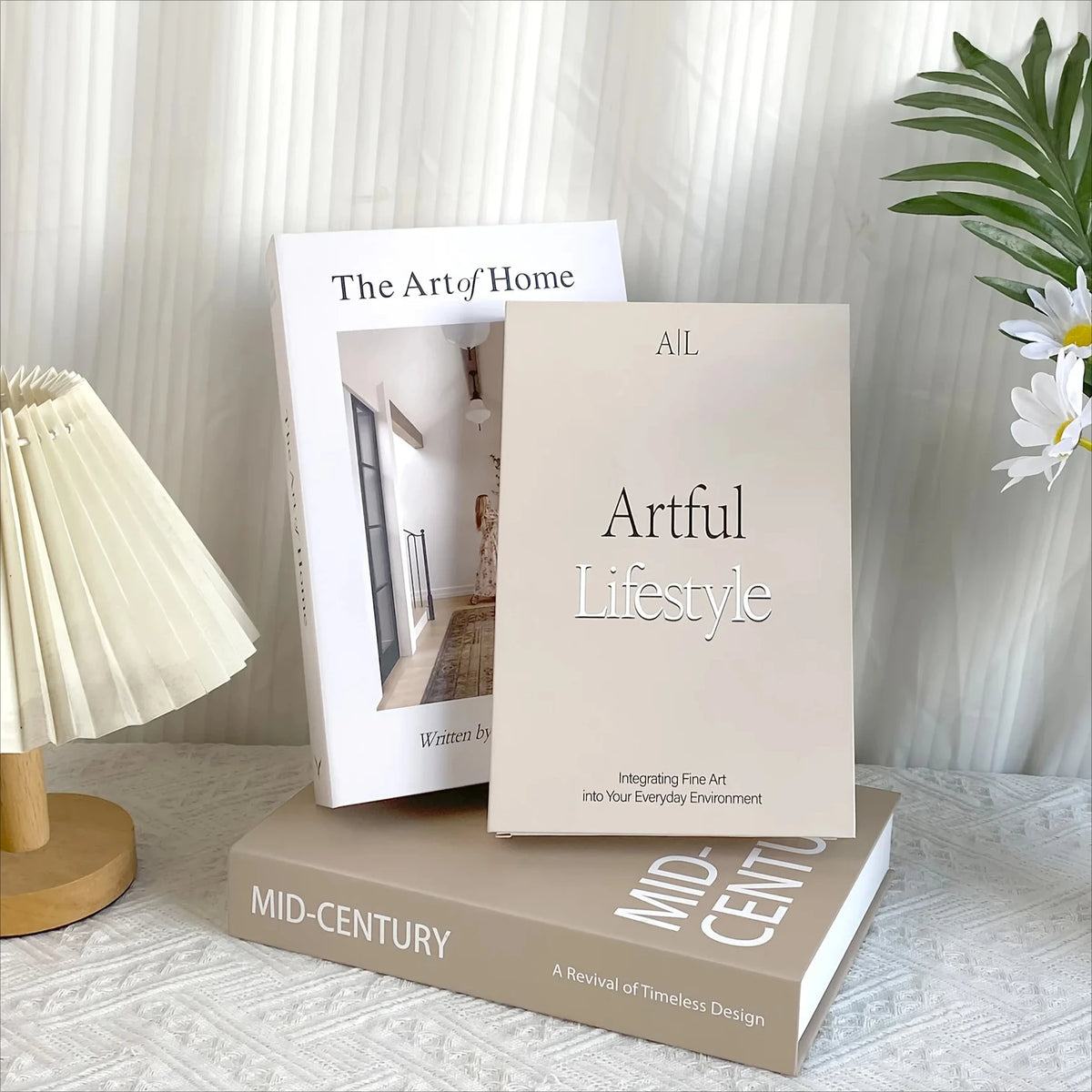 décoration maison livres faux minimalistes modernes beiges blancs simples lisses