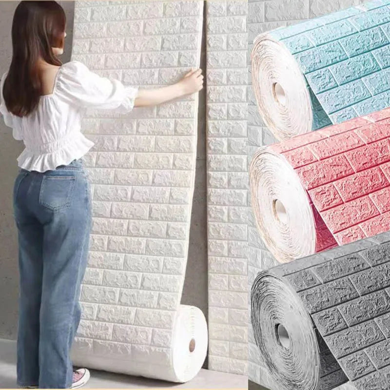 papier peint vinyle brique texturé blanc marron salon chambre cuisine étanche