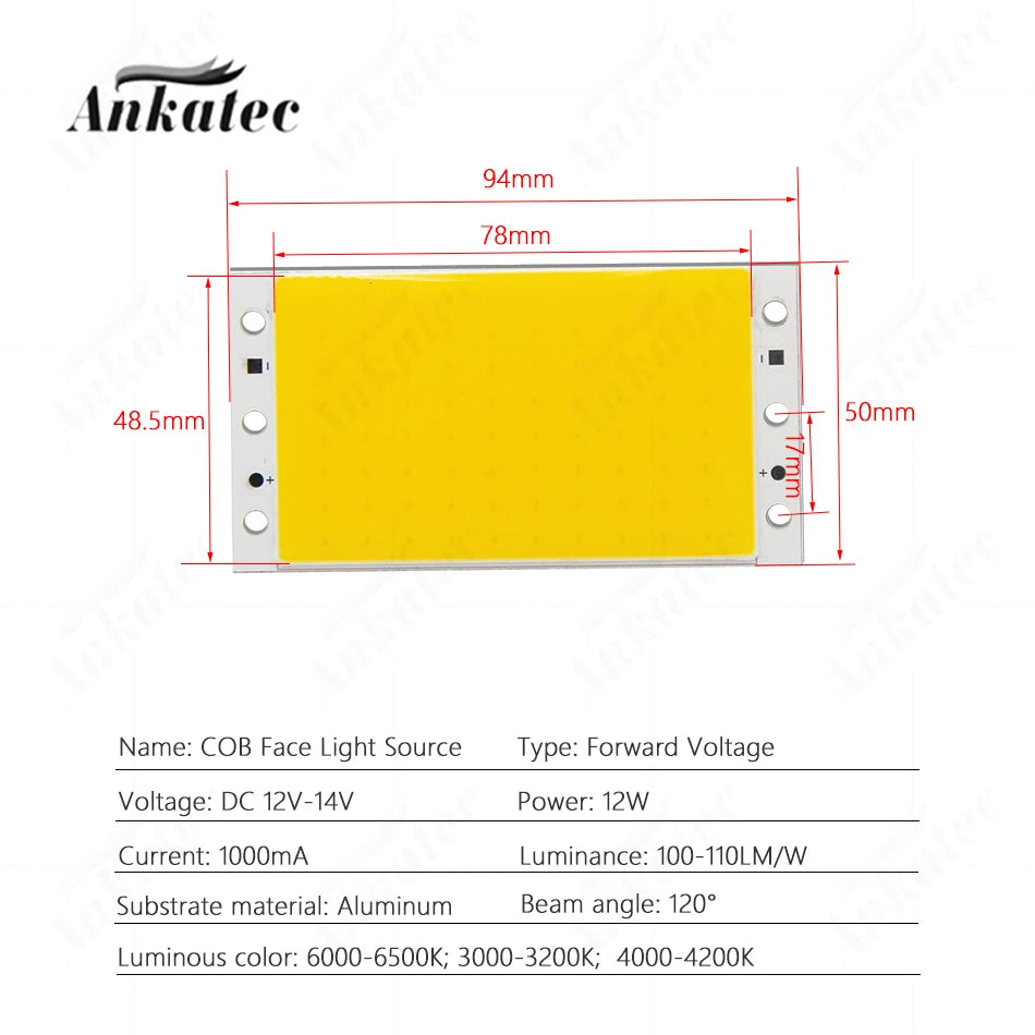source lumineuse cob 12w jaune gris moderne 12v 14v 1000ma 78x48.5mm
