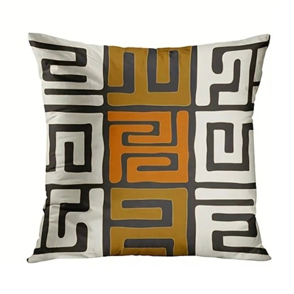 housse coussin polyester motif géométrique noir marron décoration intérieure moderne lit salon
