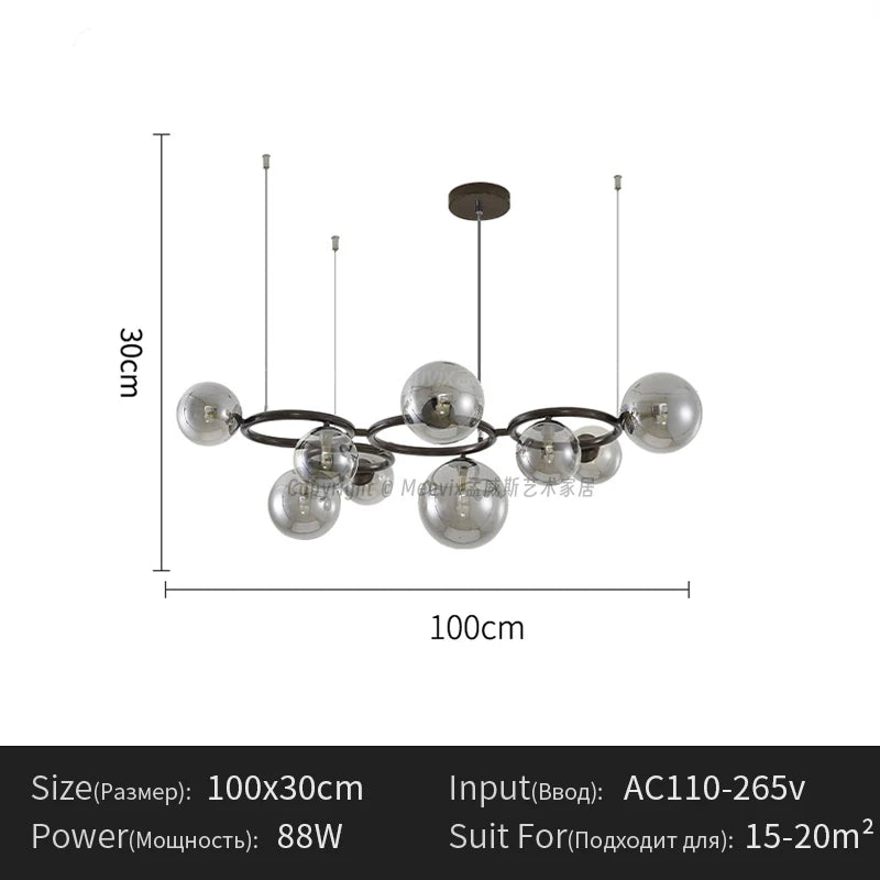 Suspension lumineuse moderne boule verre transparente câbles suspendus salle salon chambre