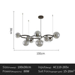 Suspension lumineuse moderne boule verre transparente câbles suspendus salle salon chambre