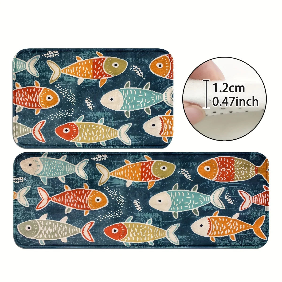 tapis poissons colorés moderne imperméable fond antidérapant polyester velours intérieur extérieur bleu foncé orange