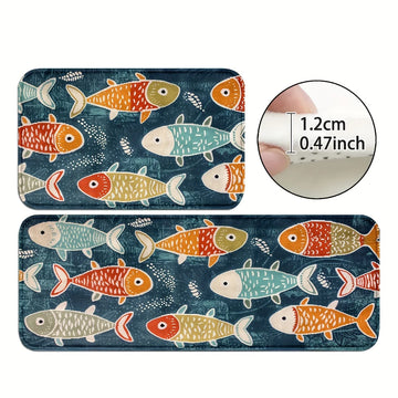 tapis poissons colorés moderne imperméable fond antidérapant polyester velours intérieur extérieur bleu foncé orange