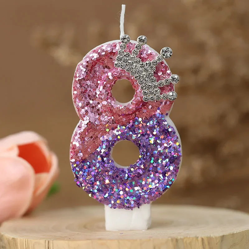 décoration anniversaire bougie forme chiffre pailletée violet rose argent tringle festive numérotée