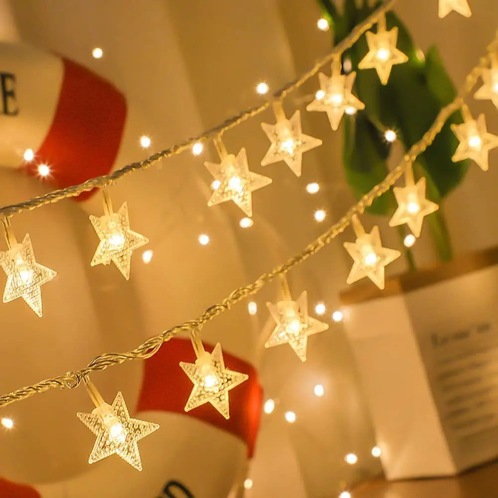 guirlande lumineuse led étoile blanche dorée décoration noël mariage fête extérieur intérieur longue