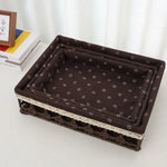 paniers rangement rustique tissu motif géométrique beige gris marron opacité crocheté multifonctionnels