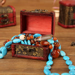 boîte bijoux vintage bois imprimé floral artisanal cadenas métal rouge marron beige