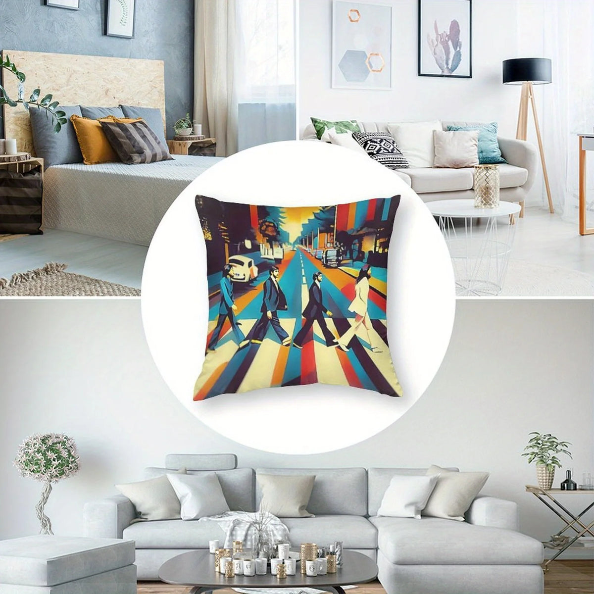 coussin pop art the beatles abbey road zip multicolore 45x45cm polyester carré déco lit
