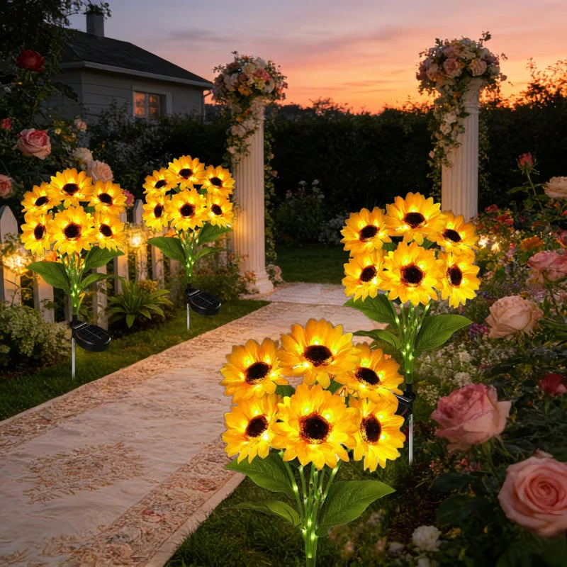 décoration extérieure moderne bouquet fleurs artificielles jaune noir vert pétales feuilles