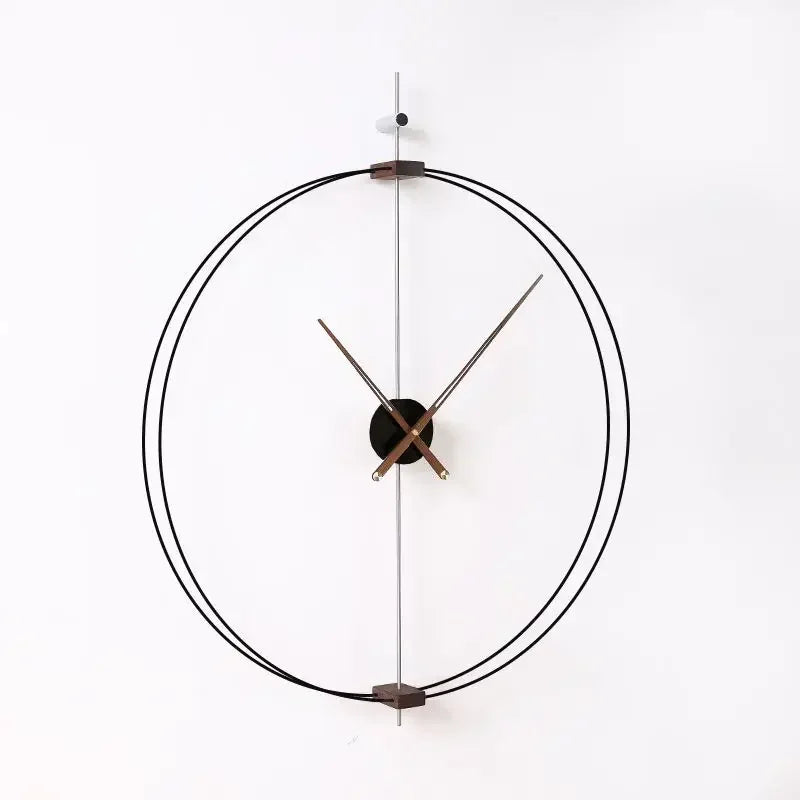 horloge murale moderne minimaliste aiguille bois métal noir marron argenté doré salon
