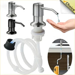 distributeur savon liquide argenté noir moderne fixation vis tube silicone bouchon valve sécurité flacon