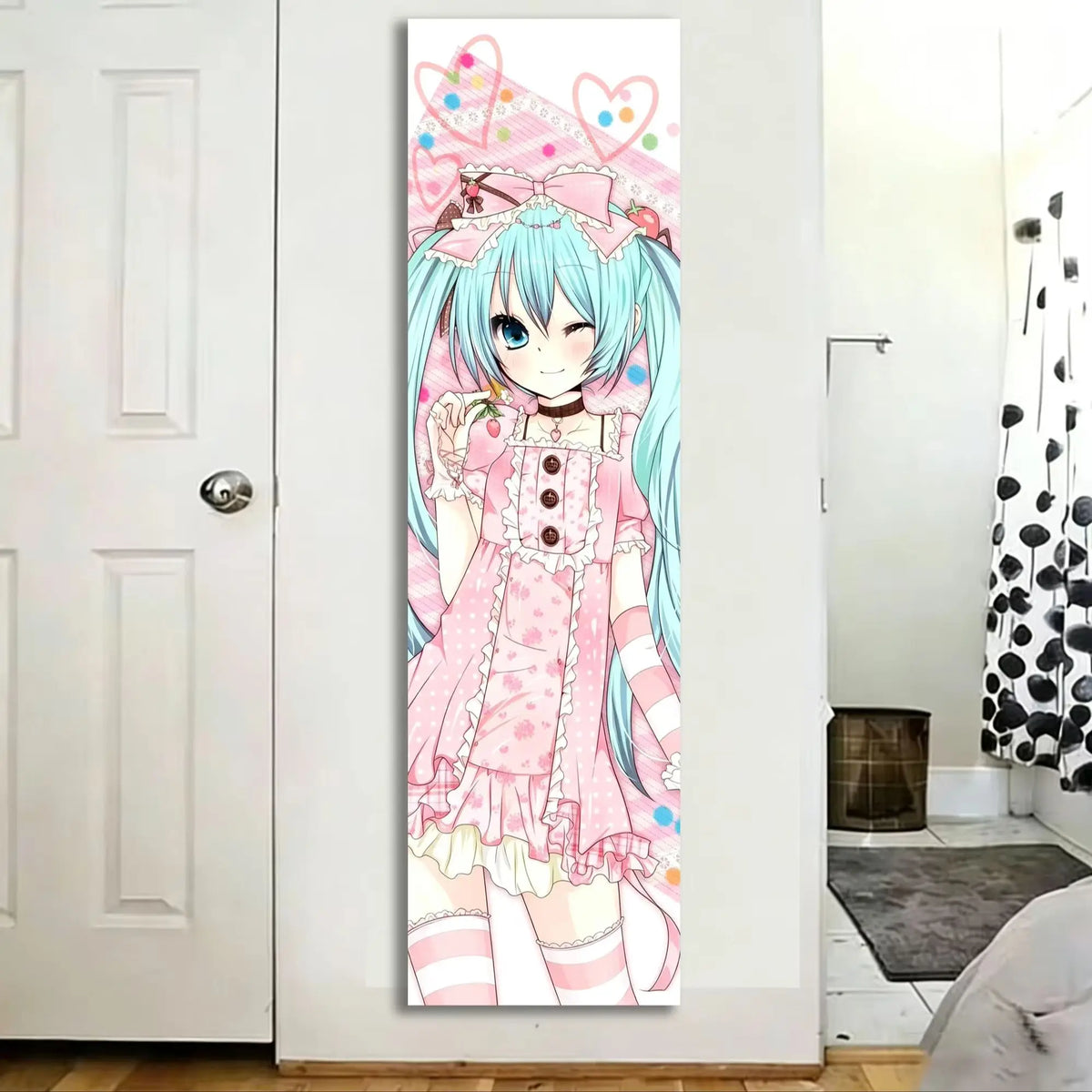affiche murale anime rose blanche bleue twintails robe pois opaque chambre dortoir