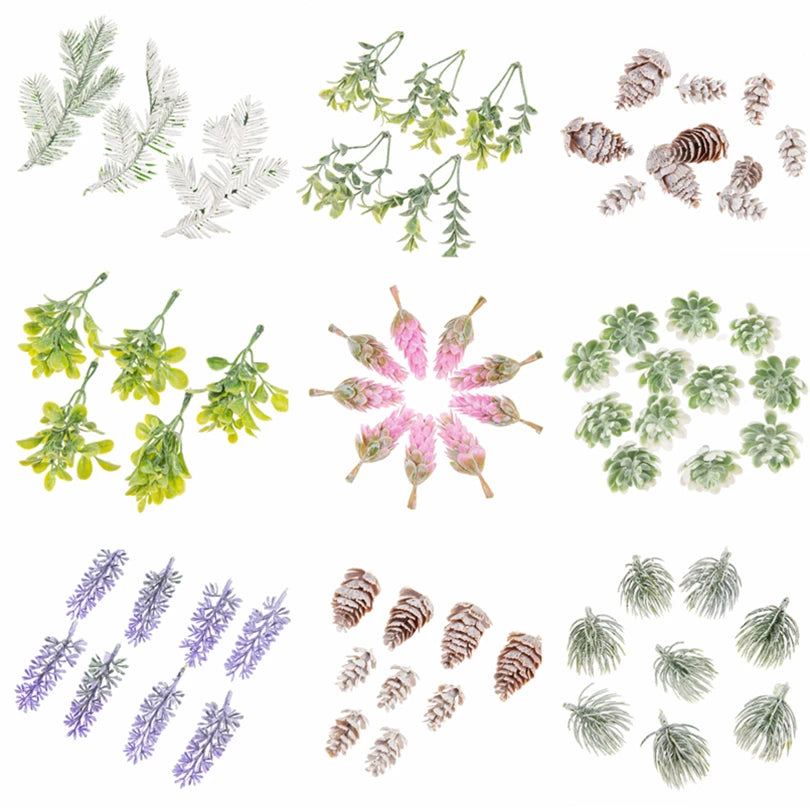 fleurs artificielles herbe cônes pin feuilles vert blanc rose violet décoration extérieure naturelle festive