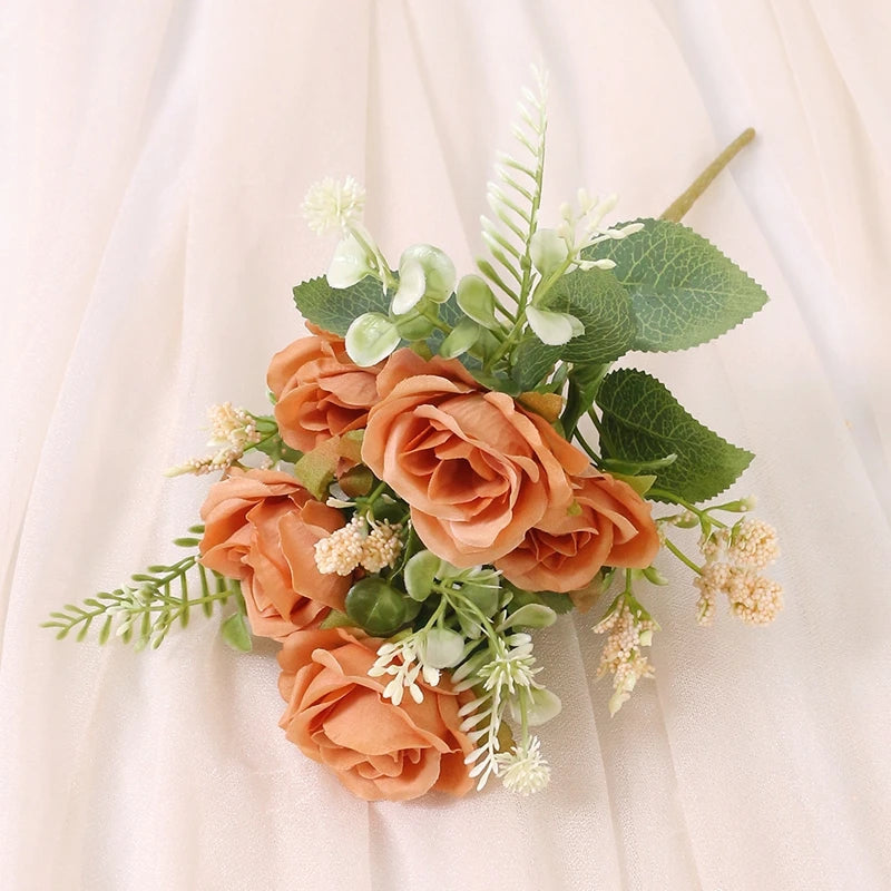 bouquet roses artificielles 30cm soie blanc rose rouge naturel decoration maison vase fleurs intérieur