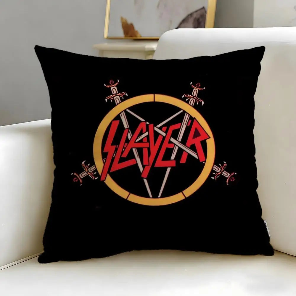 housse coussin noir graphique crâne rock gothique 45x45cm zip invisible fácil laver