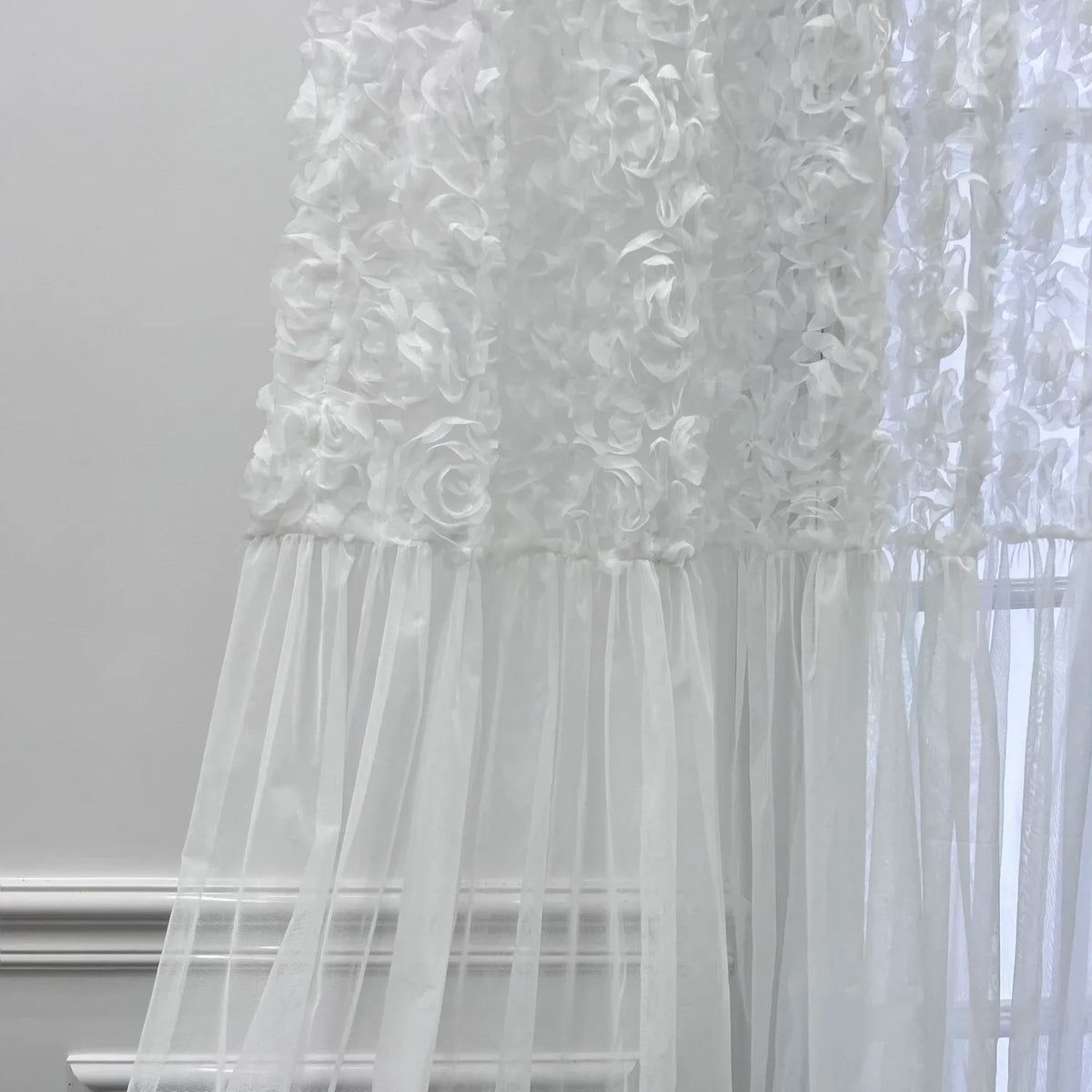 rideau fleur brodé transparent classique polyester blanc chambre mariage decoration
