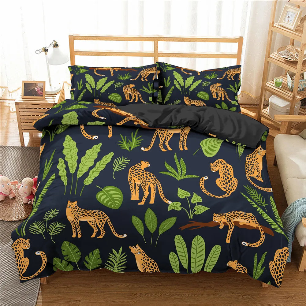 Chambre décorée avec housse de couette jungle