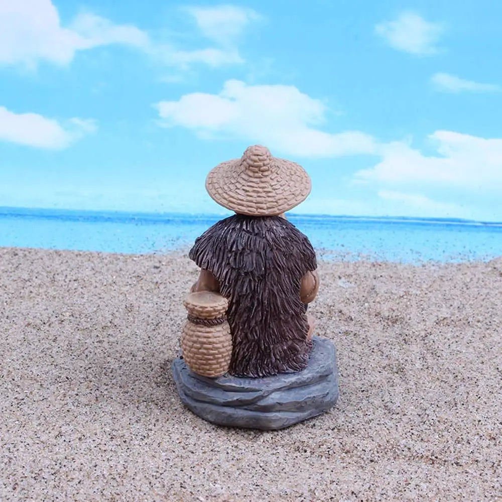 ornement jardin miniature pêcheur résine chapeau panier canne poisson texture rustique asiatiqueextérieur decorationfigurine