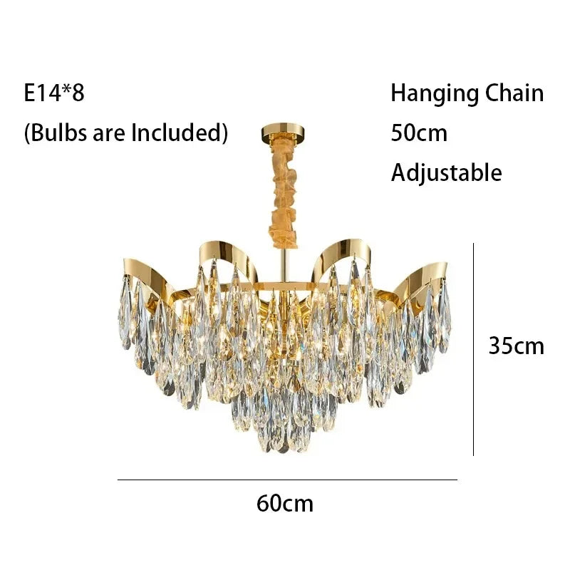 lustre cristal moderne doré transparent finition brillante élégant pendeloque chambre salon