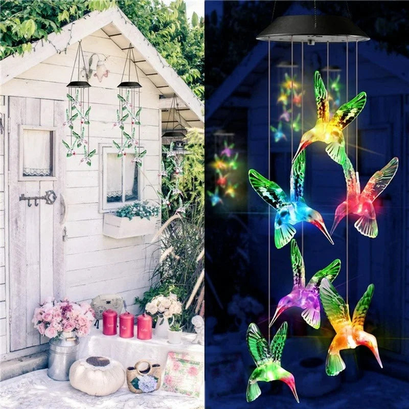 lampe solaire décorative moderne multicolore oiseaux colibris boules lumineusesextérieur maison jardin