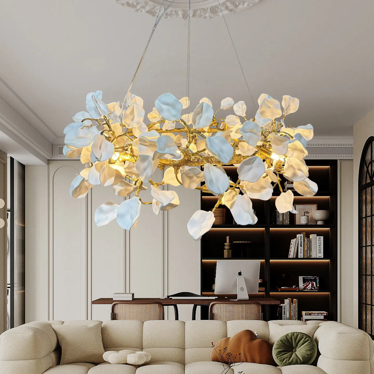 lustre suspendu moderne blanc doré petals mat cuisine salon chambre principal