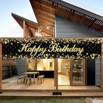 bannière anniversaire enfant moderne happy birthday ballons confettis clips doré noir festive