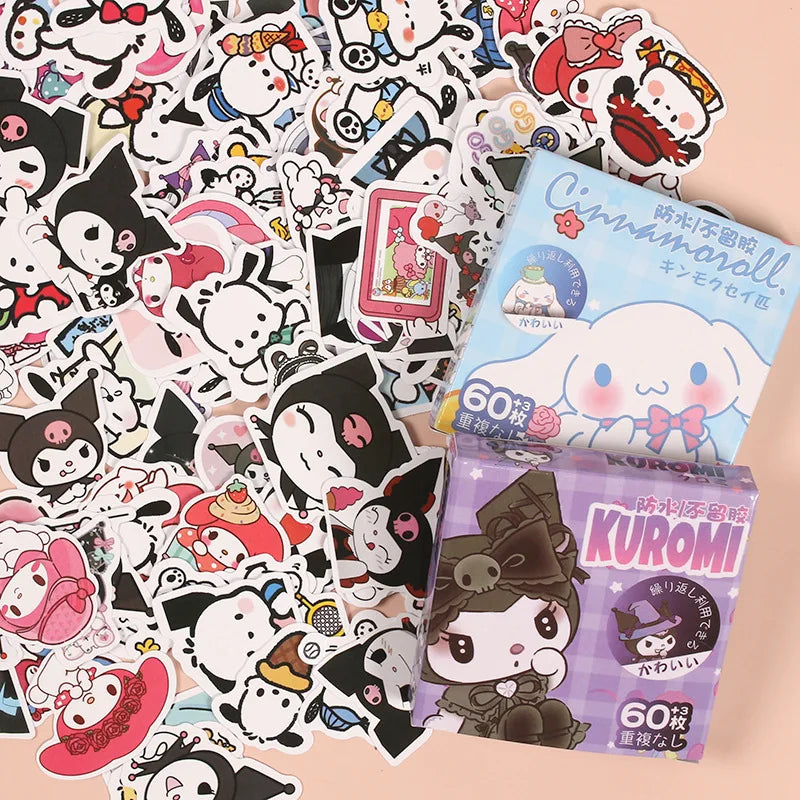 stickers kawaii dessins animés hello kitty cinnamoroll pom pom purin enfants adolescents transparents