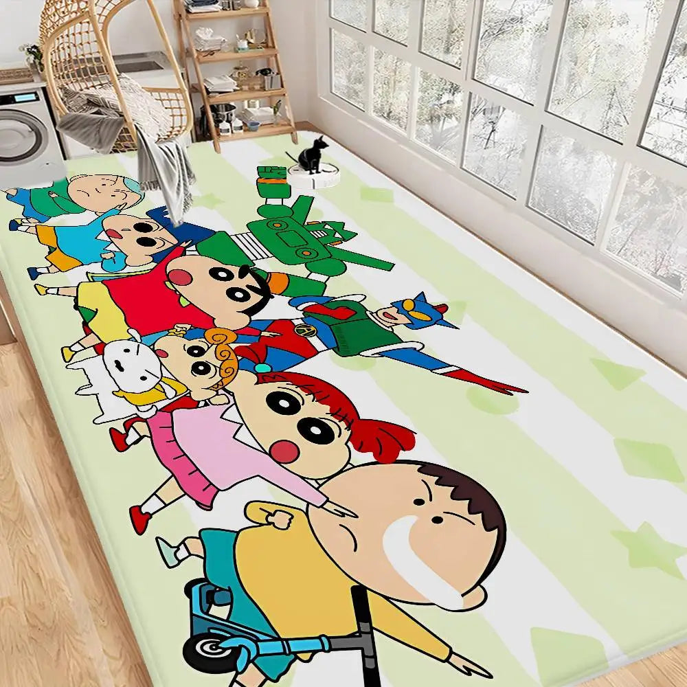 tapis dessin animé personnages anti dérapant polyester imperméable moderne vert clair bleu blanc rose