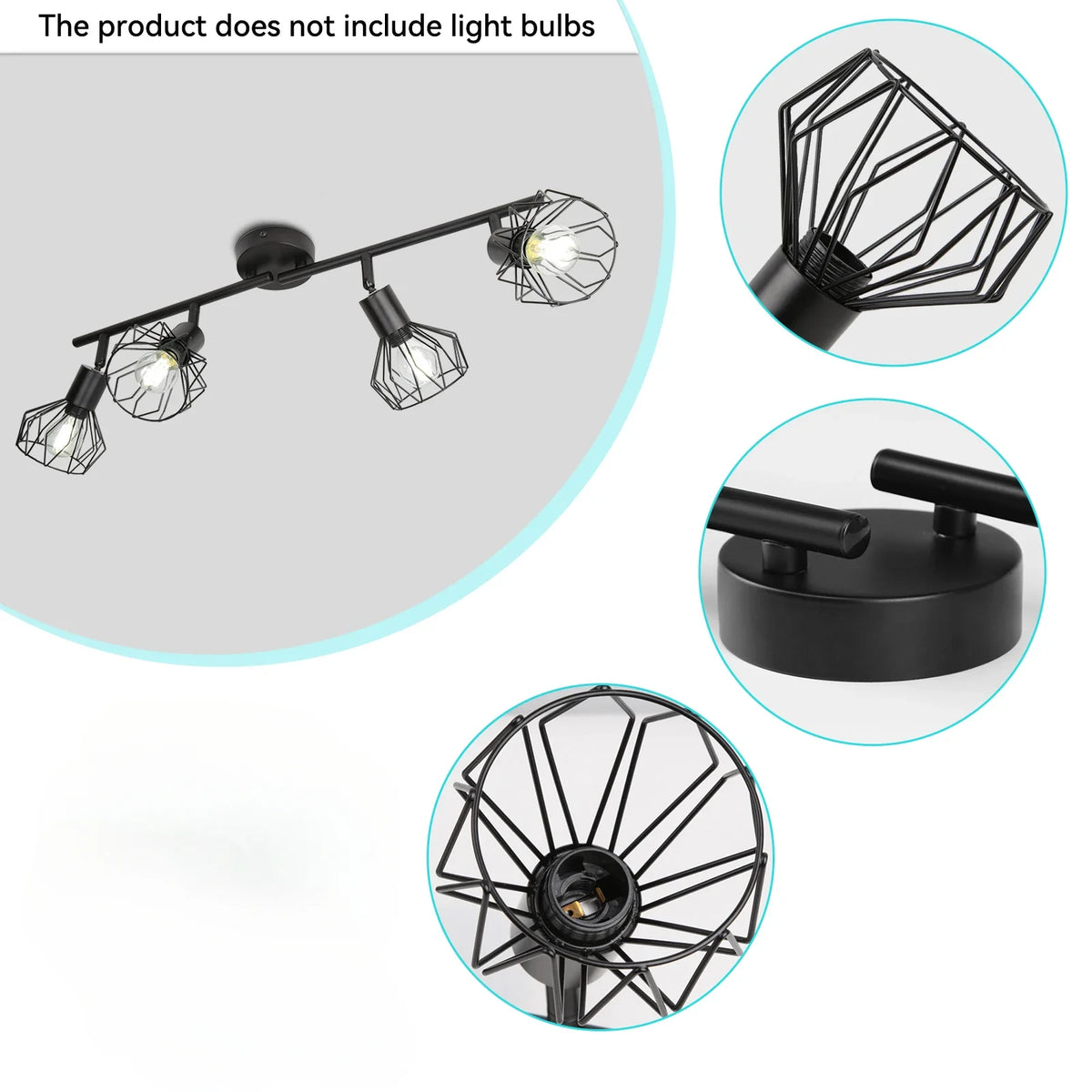 lustre moderne spot quatre bras cage métallique noir tringle e14