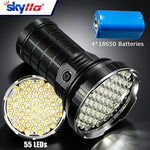 lampe torche rechargeable led noire robuste camping outdoor 55led 50w