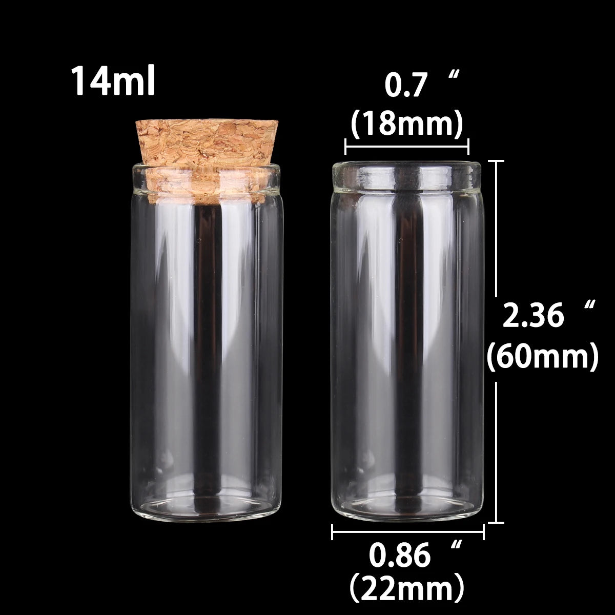 tubes essai verre bouchons liège 5ml 7ml 10ml 14ml 18ml 20ml 25ml 30ml