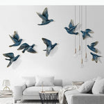 décorations murales oiseaux vol bleu doré blanc noir réalistes plumes modernes