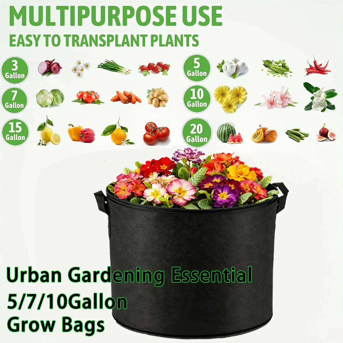 sacs culture tissu noir 10 gallon poignées renforcées aération jardinerie durable
