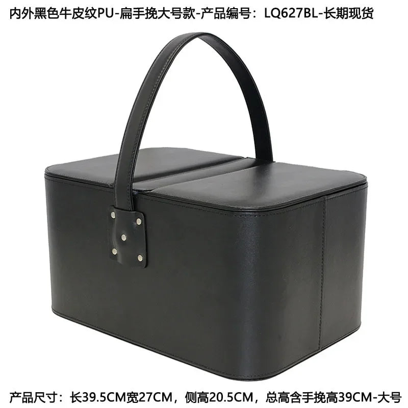 boîte maquillage simili cuir rouge marron noir bleu classique poignée portable organisateur utilitaire