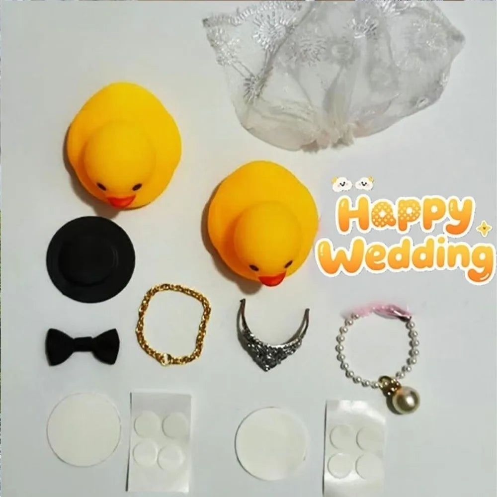 canards caoutchouc mariage chapeau haut forme voile lunettes décoration festive argenté rose
