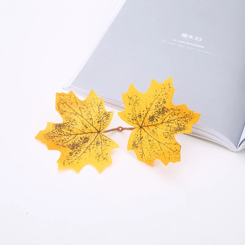 feuilles artificielles automne vert jaune orange marron veines naturel intérieur décoration mariage anniversaire exposé