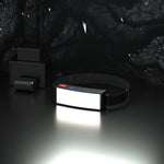 lampe frontale rechargeable led usb camping pêche chasse bande rétractable indicateur puissance moderne noire