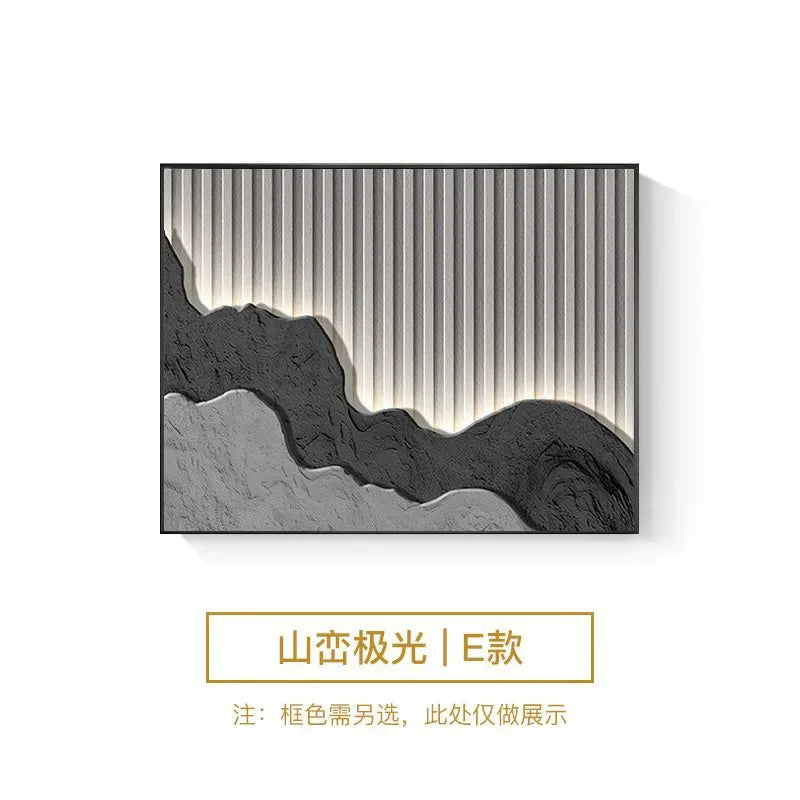 cadre mural contemporain noir montagne relief lignes lumineuses minimaliste fixations murales decoration interieur