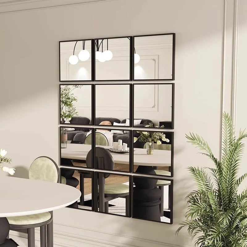 miroir mural moderne minimaliste noir blanc quadrillage rond chambre salon